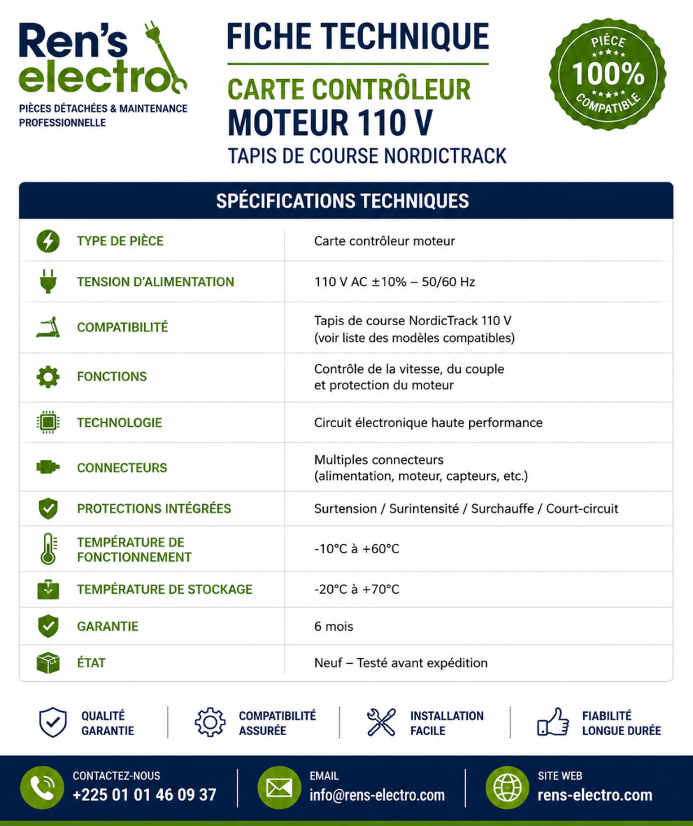 Carte contrôleur moteur 110 V pour tapis de course NordicTrack